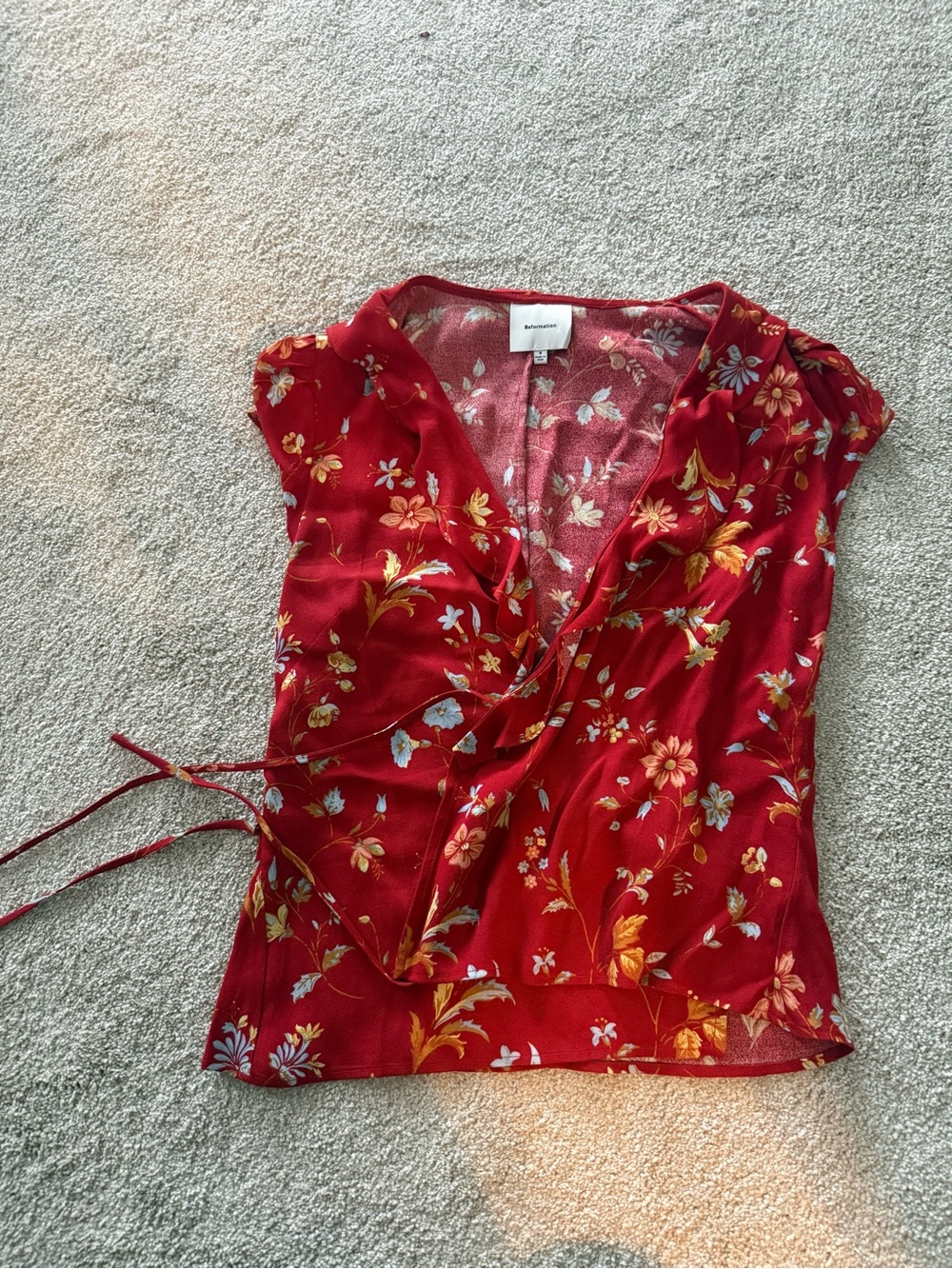 Reformation Scarlet Floral Wrap Blouse